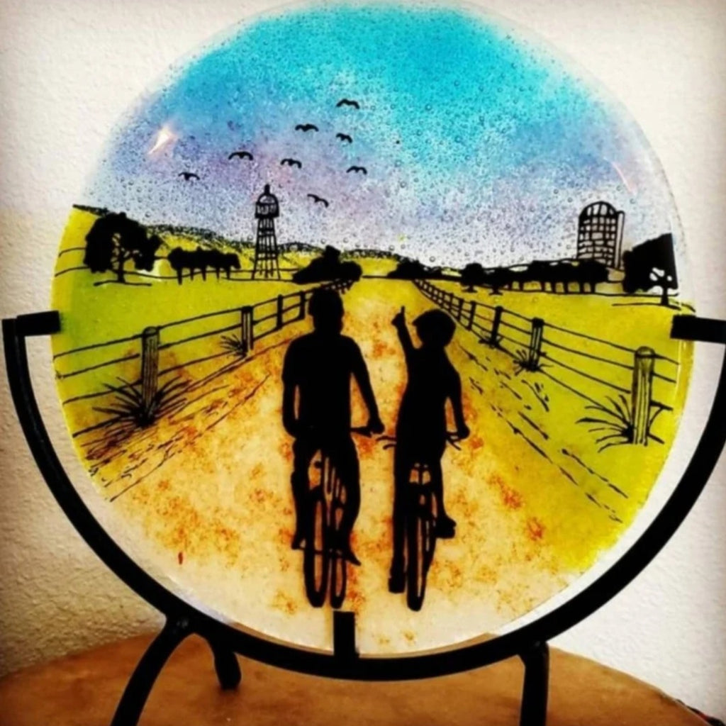 Countryside Bike Ride Ashes InFused Glass Cremation Memorial Art