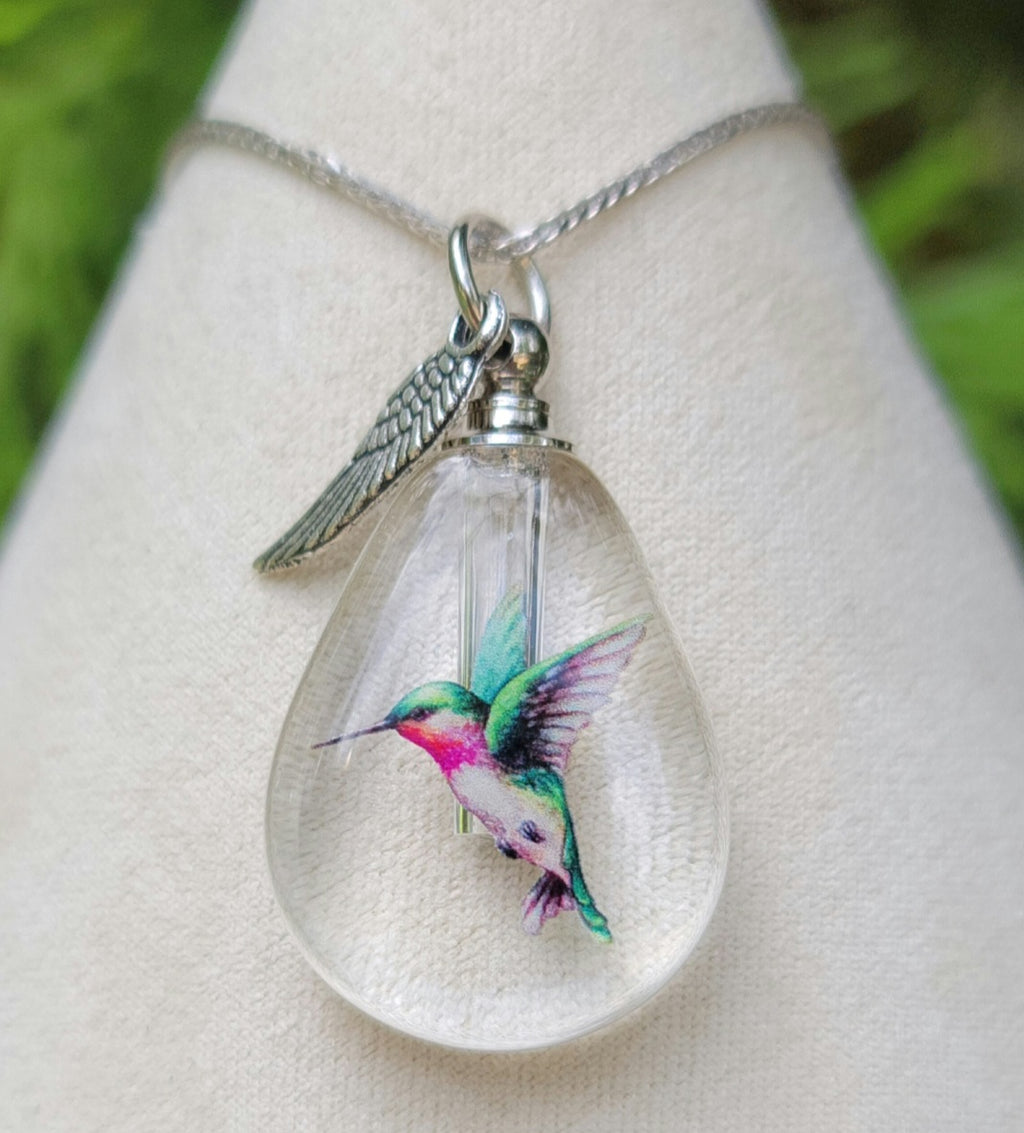 DIY Hummingbird Teardrop Cremation Jewelry Necklace Sympathy Kit Gift Wrapped with Tools