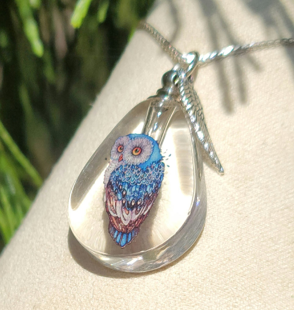DIY Owl Feather Wing Cremation Urn Crystal Bottle Necklace Fill Yourself