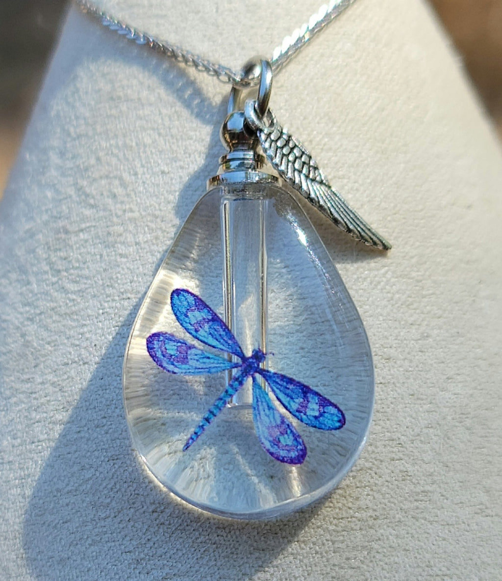 Cremation Urn Dragonfly Bottle Necklace Sympathy Gift Fill Yourself
