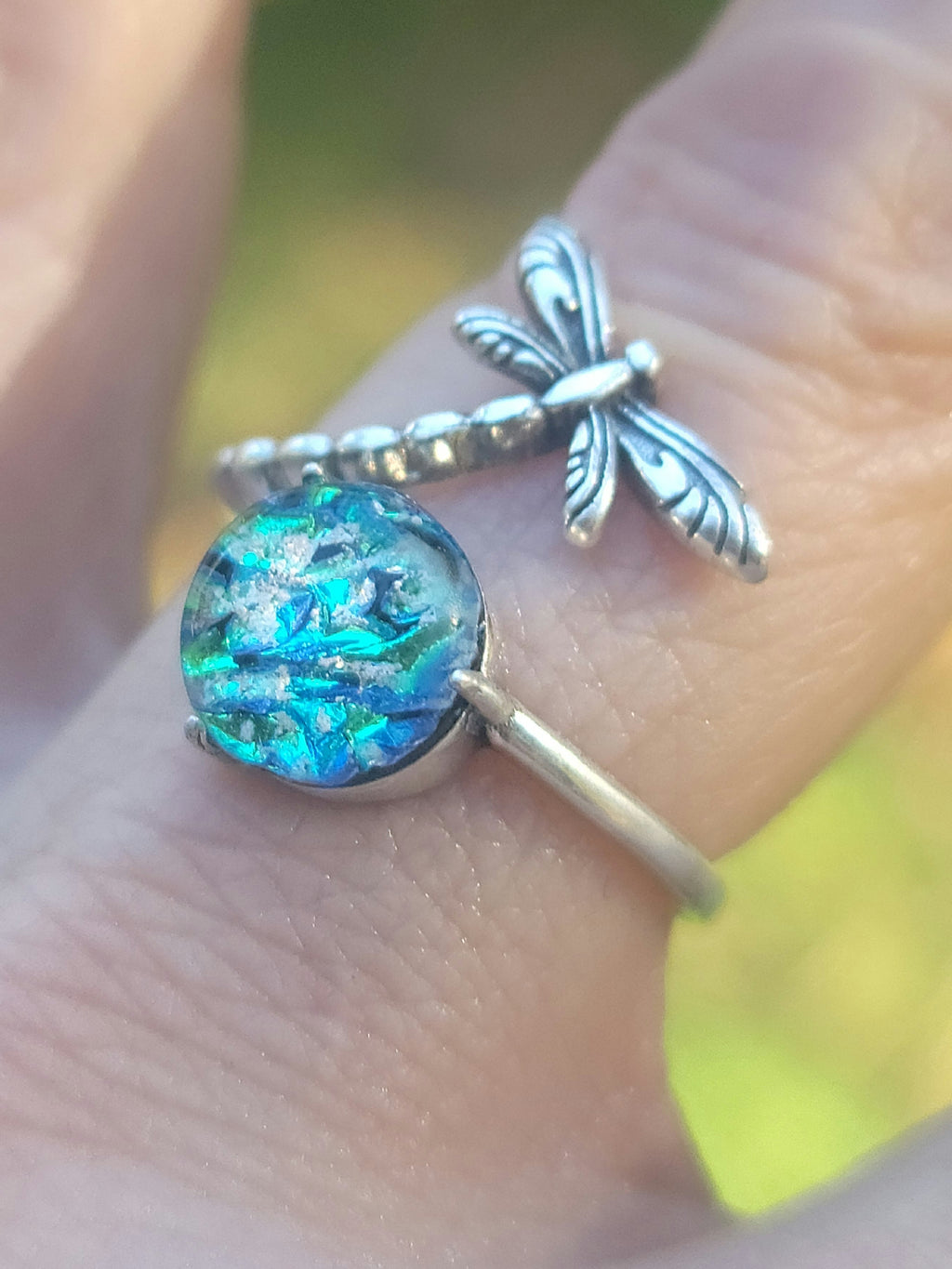 NEW Dragonfly Cremation Ring for Ashes InFused Glass Hard Sterling Silver Urn Adjustable Size Fits 6,7,8,9,10 Half Sizing