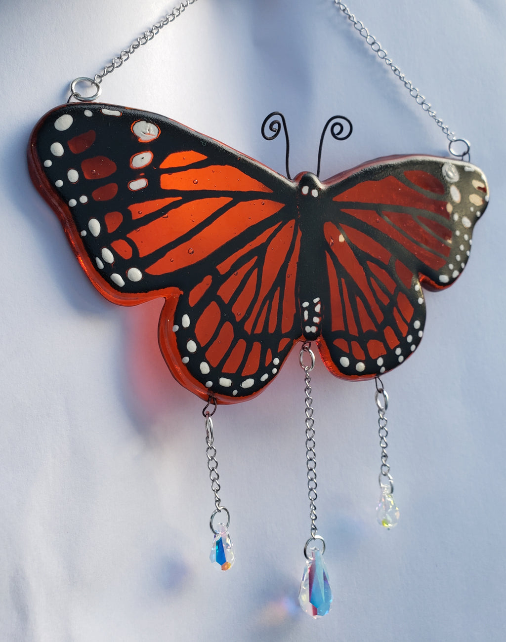 Monarch Butterfly Cremation Art Sun Catcher Ashes Infused Glass Memorial 7inch