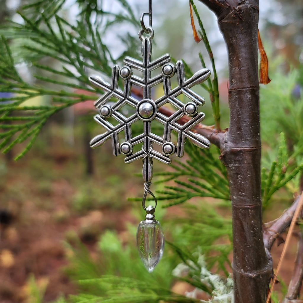 Snowflake Tree Ornament Silver Cremation Urn Bead Fill Yourself Sympathy Gift