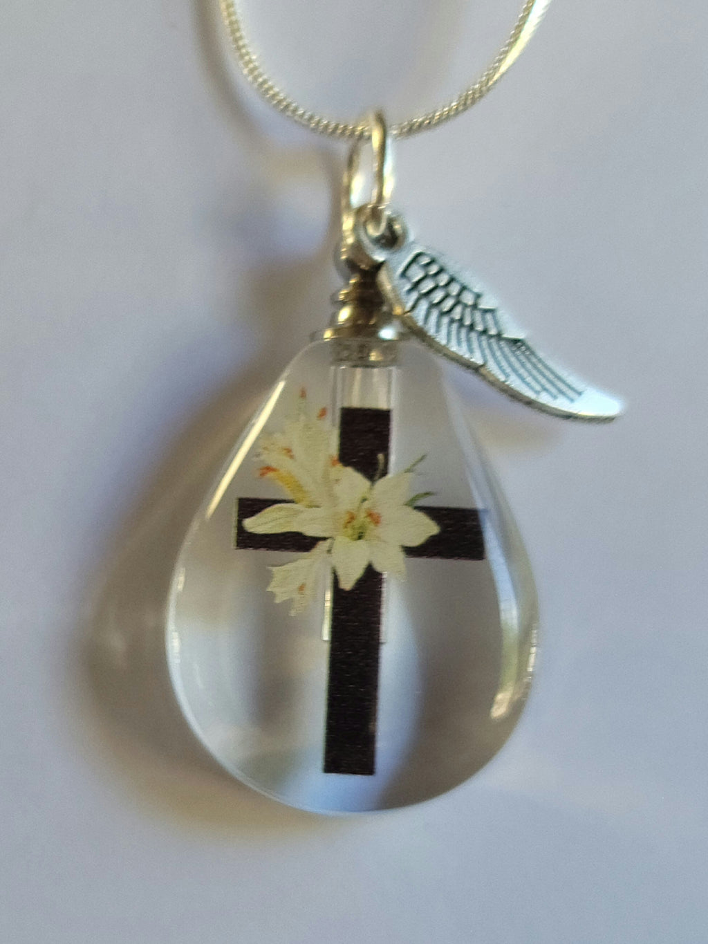 DIY Lilly Crusifix Cross Teardrop Cremation Jewelry Necklace Sympathy Kit Gift Wrapped with Tools