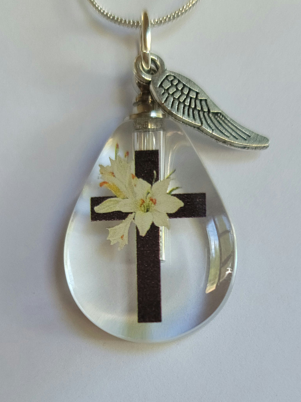 DIY Lilly Crusifix Cross Teardrop Cremation Jewelry Necklace Sympathy Kit Gift Wrapped with Tools