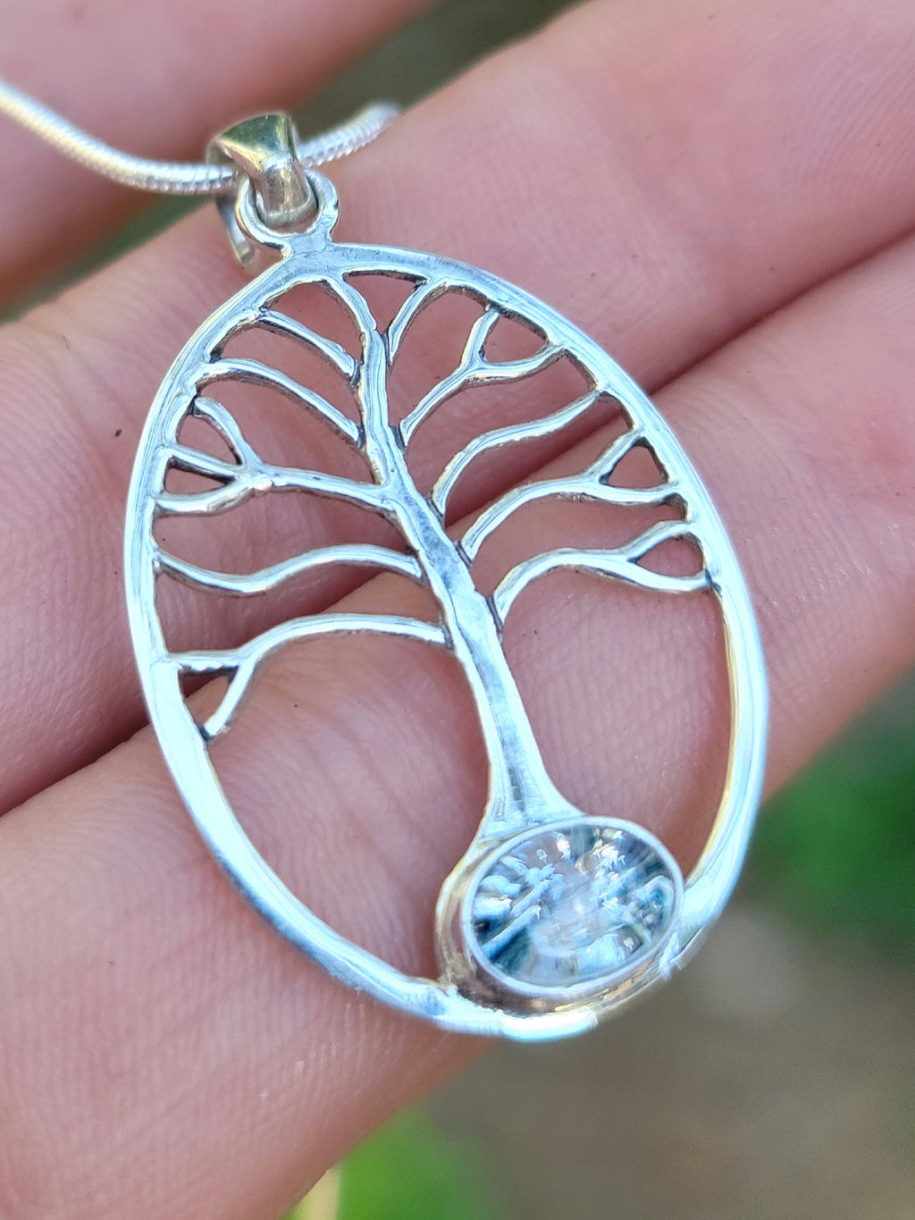 NEW Cremation Jewelry Pendant Bohemian Tree of Life Ashes InFused Glass Bali Silver