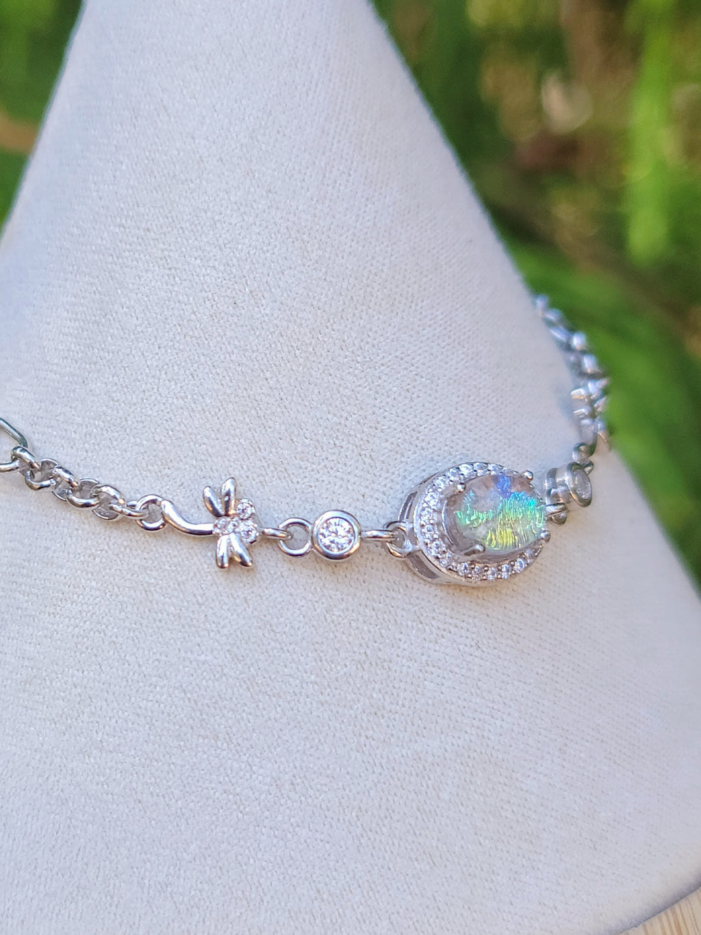 NEW Dragonfly Cremation Ashes InFused Glass Bracelets Link Sterling Silver Chain CZ Accents