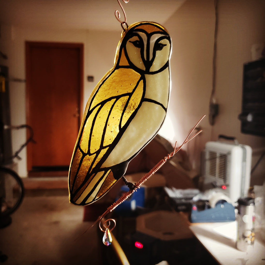 Owl Cremation Art Sun Catcher Ashes Infused Glass Memorial 7inch