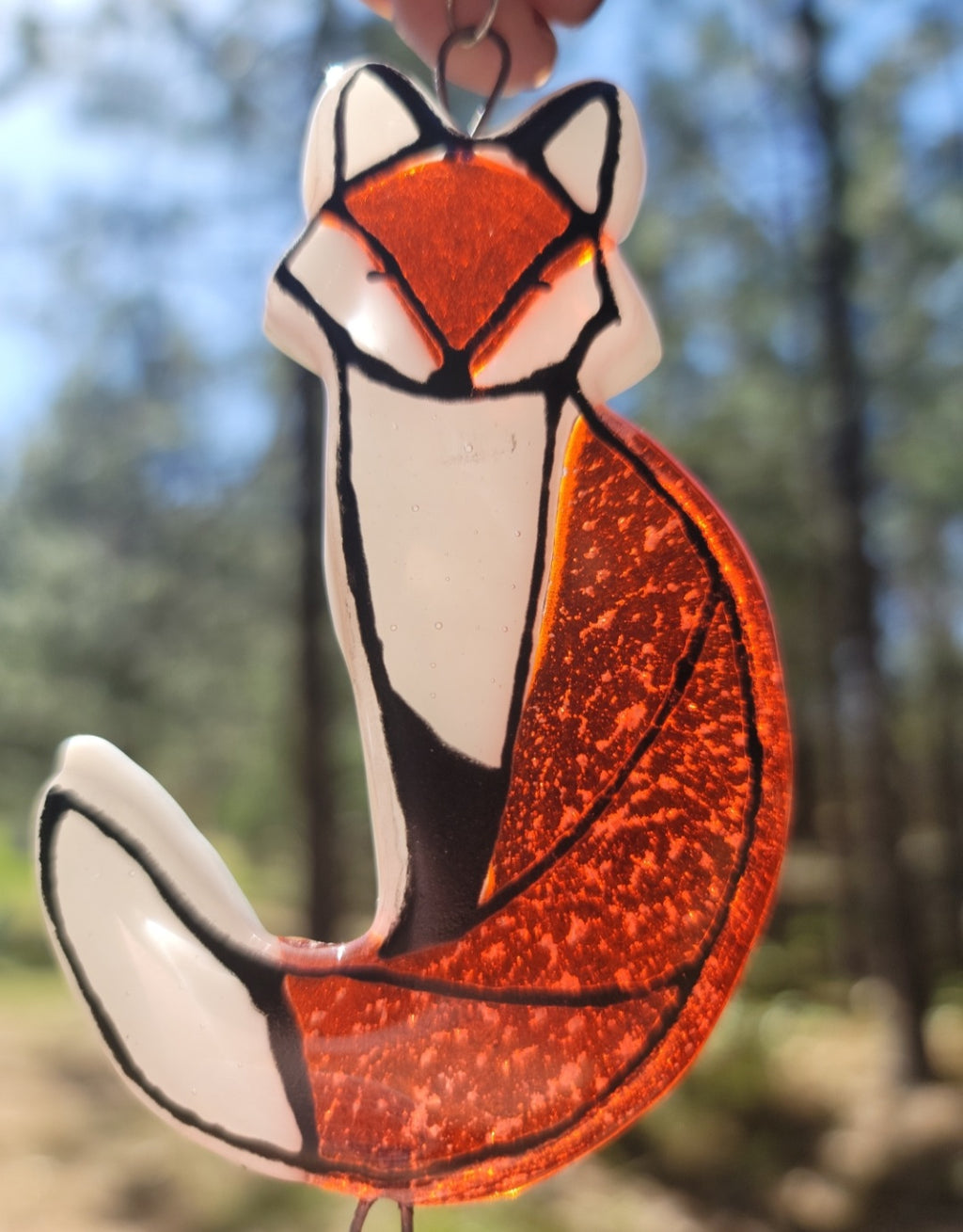 Red Fox Cremation Art Sun Catcher Ashes Infused Glass Memorial 4 inch