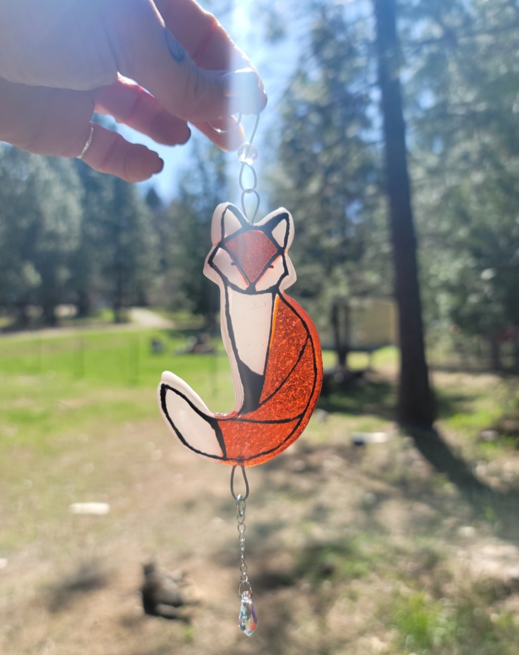 Red Fox Cremation Art Sun Catcher Ashes Infused Glass Memorial 4 inch
