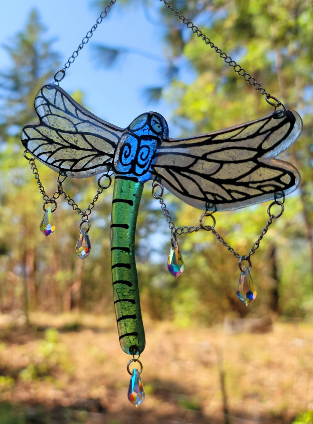 Dragonfly  Cremation Art Sun Catcher Ashes Infused Glass Memorial 7inch