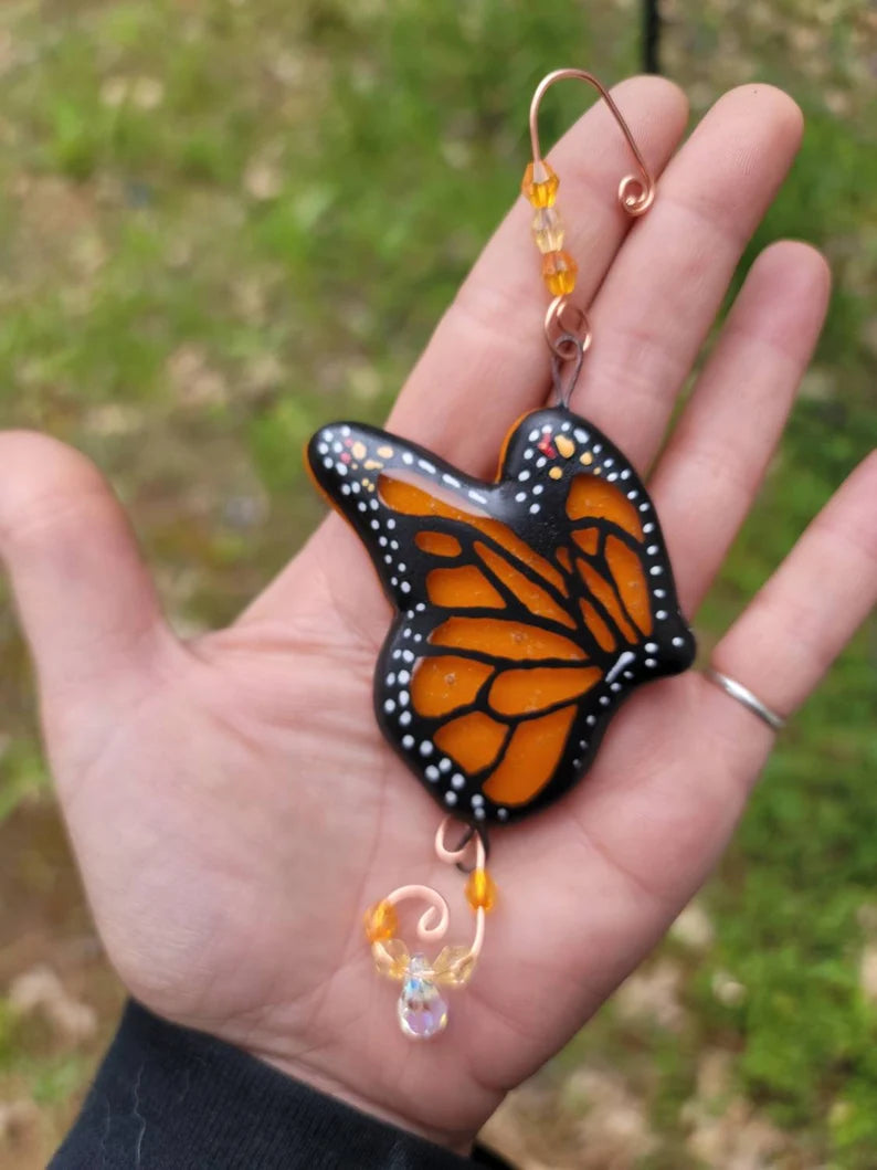NEW Monarch Butterflies Cremation Urn Sun Catchers Ashes InFused Glass Memorial Customizable