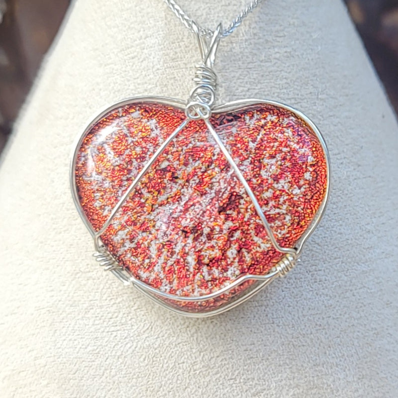 Heart Dichroic Glass Cremation Jewelry Pendant Ashes InFused Glass