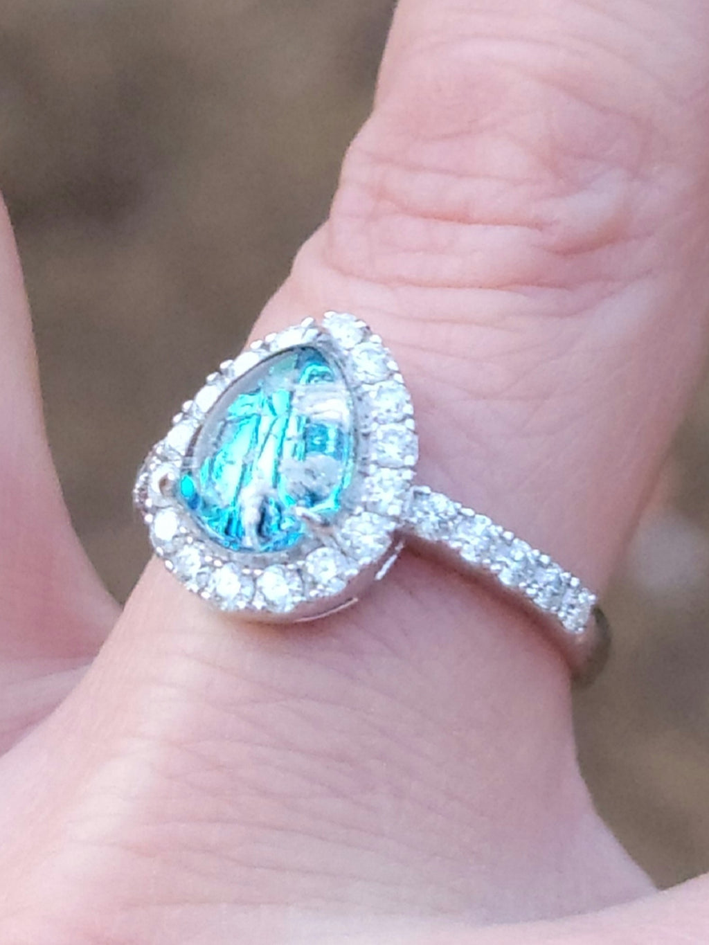 14k White or Yellow Gold Teardrop Halo Cremation Ring For Ashes 26 Moissanite Diamond Handmade Urn Custom Sizing