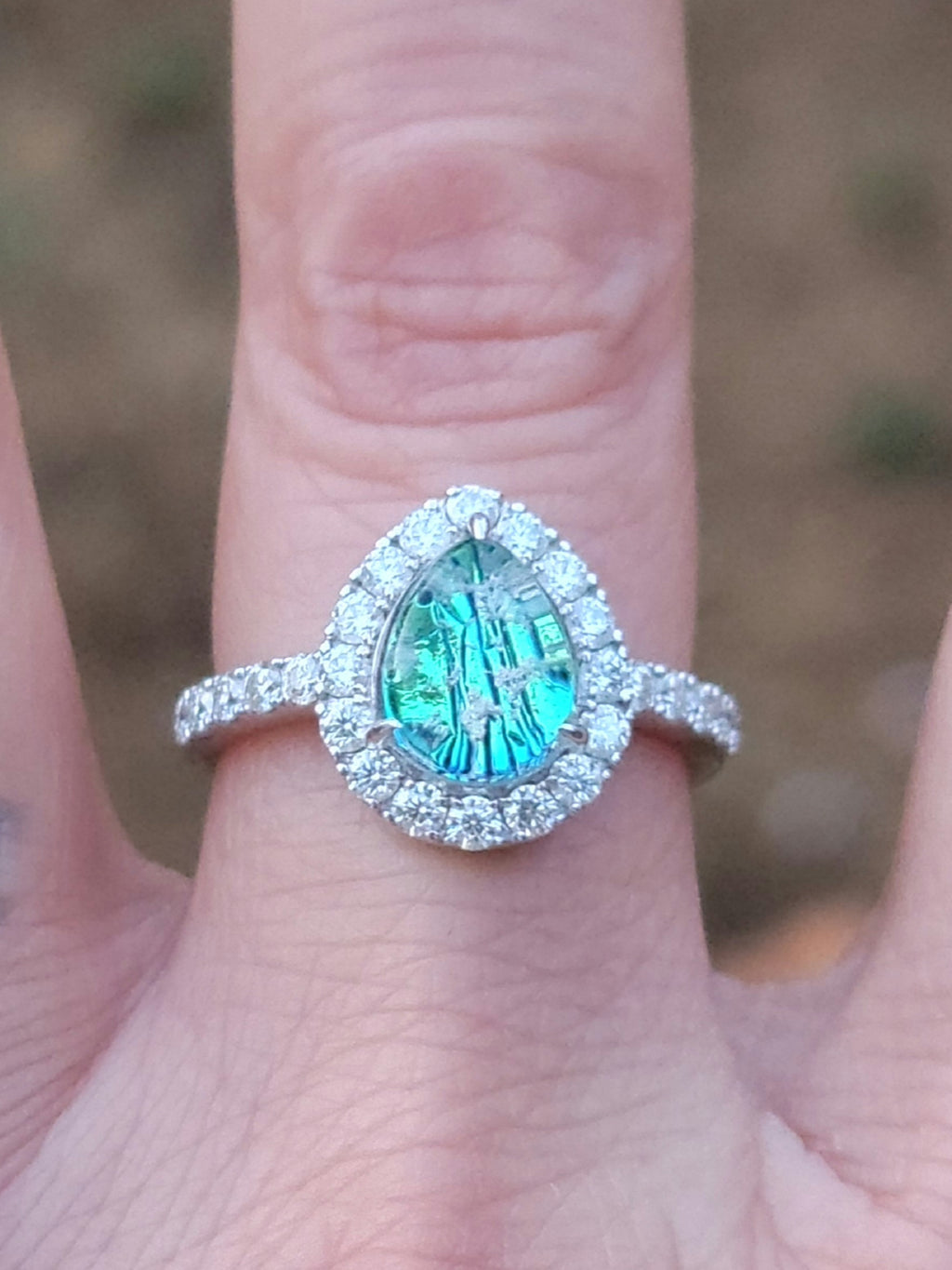 14k White or Yellow Gold Teardrop Halo Cremation Ring For Ashes 26 Moissanite Diamond Handmade Urn Custom Sizing