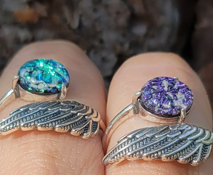 NEW Angel Wing Cremation Ring for Ashes InFused Glass High Quality Hard Sterling Silver Urn Adjustable Size Fits ALL