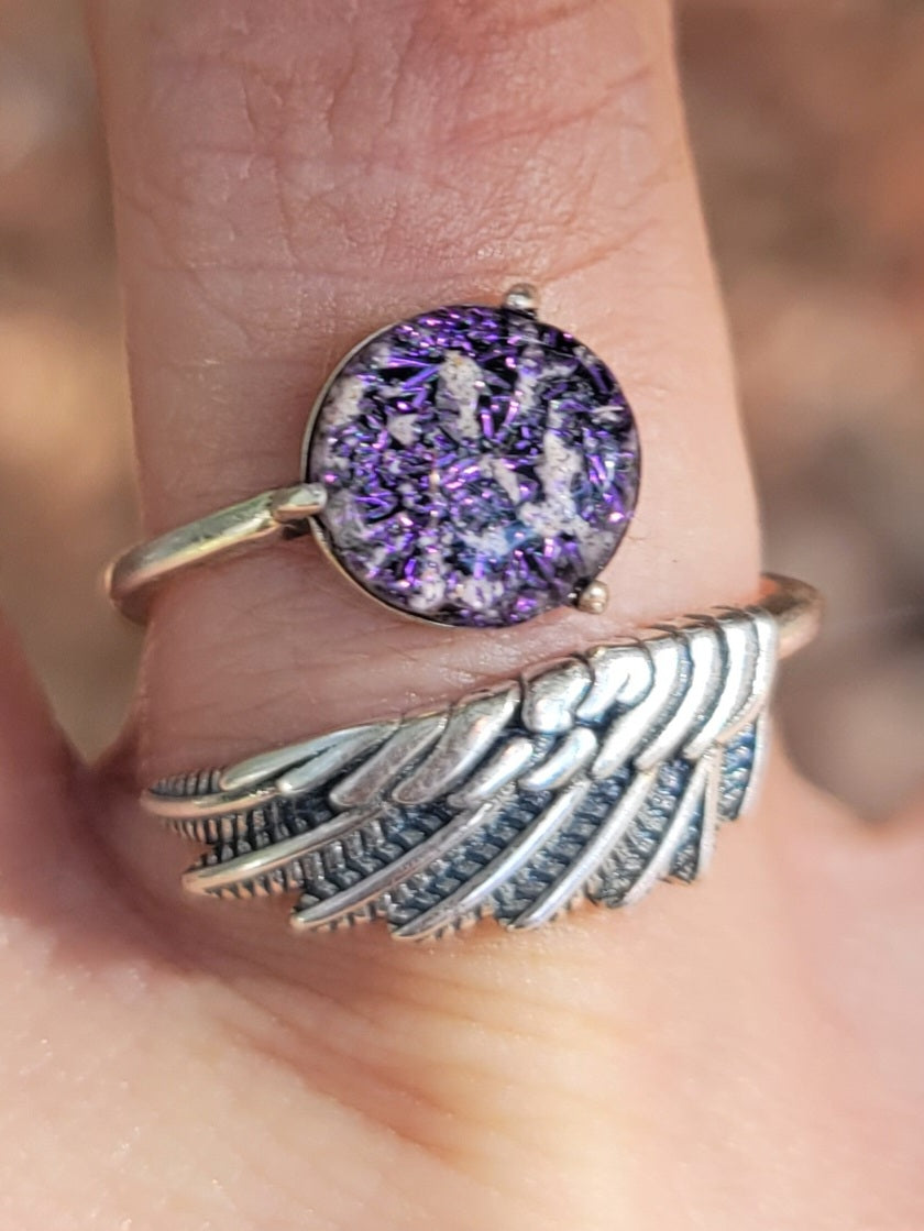 NEW Angel Wing Cremation Ring for Ashes InFused Glass High Quality Hard Sterling Silver Urn Adjustable Size Fits ALL