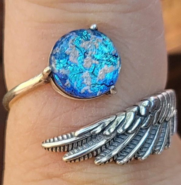 NEW Angel Wing Cremation Ring for Ashes InFused Glass High Quality Hard Sterling Silver Urn Adjustable Size Fits ALL