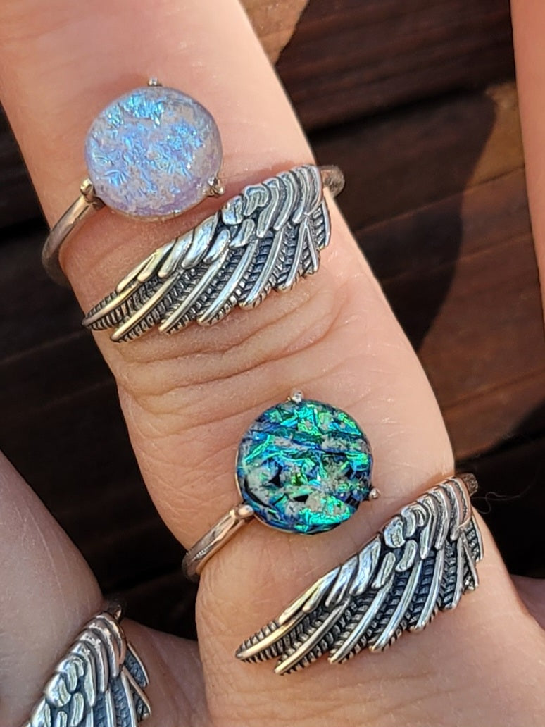NEW Angel Wing Cremation Ring for Ashes InFused Glass High Quality Hard Sterling Silver Urn Adjustable Size Fits ALL
