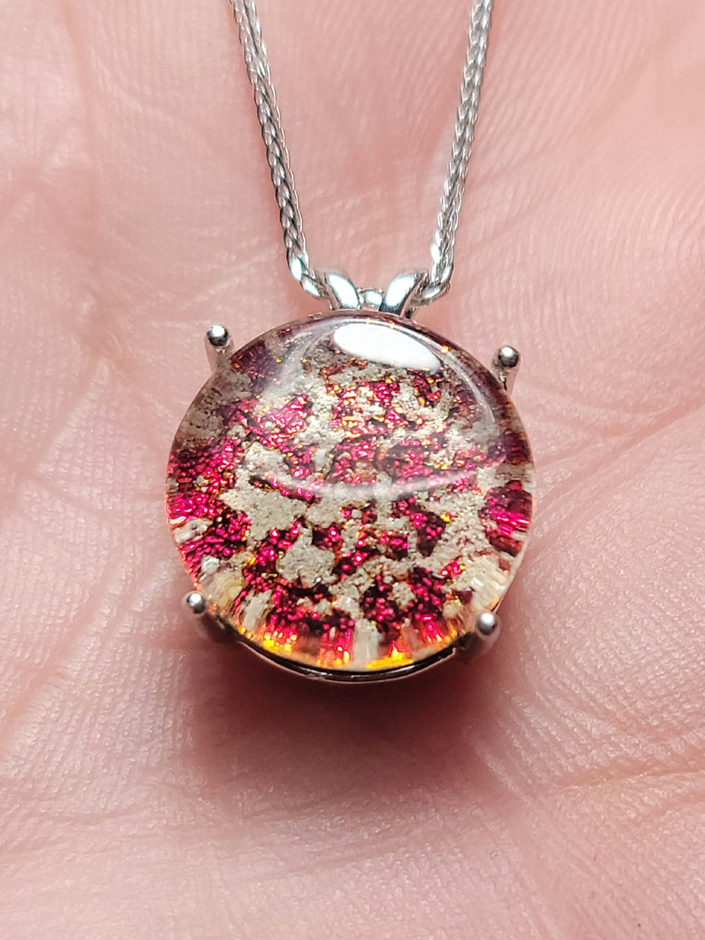 Halo Sterling Silver Pendant 14mm Cremation Ashes InFused Glass Urn Sympathy Pendant