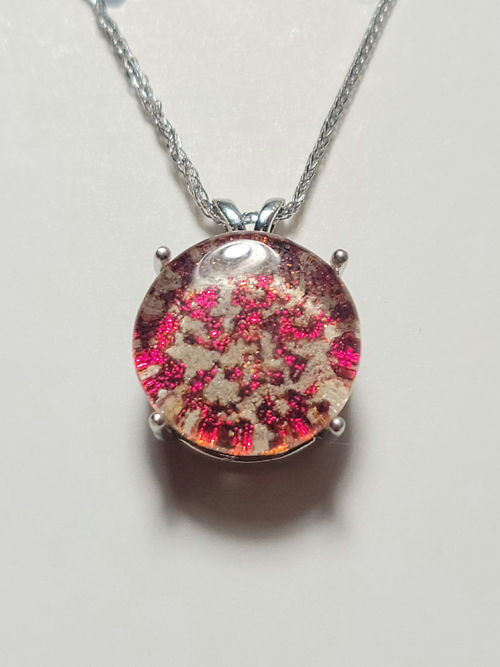 Halo Sterling Silver Pendant 14mm Cremation Ashes InFused Glass Urn Sympathy Pendant