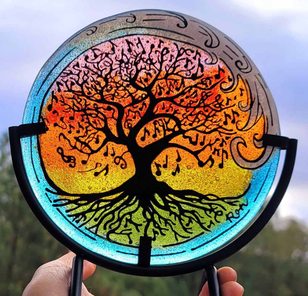 Ashes InFused Glass Cremation Art Sunset Tree of Life Ocean Wave Handmade