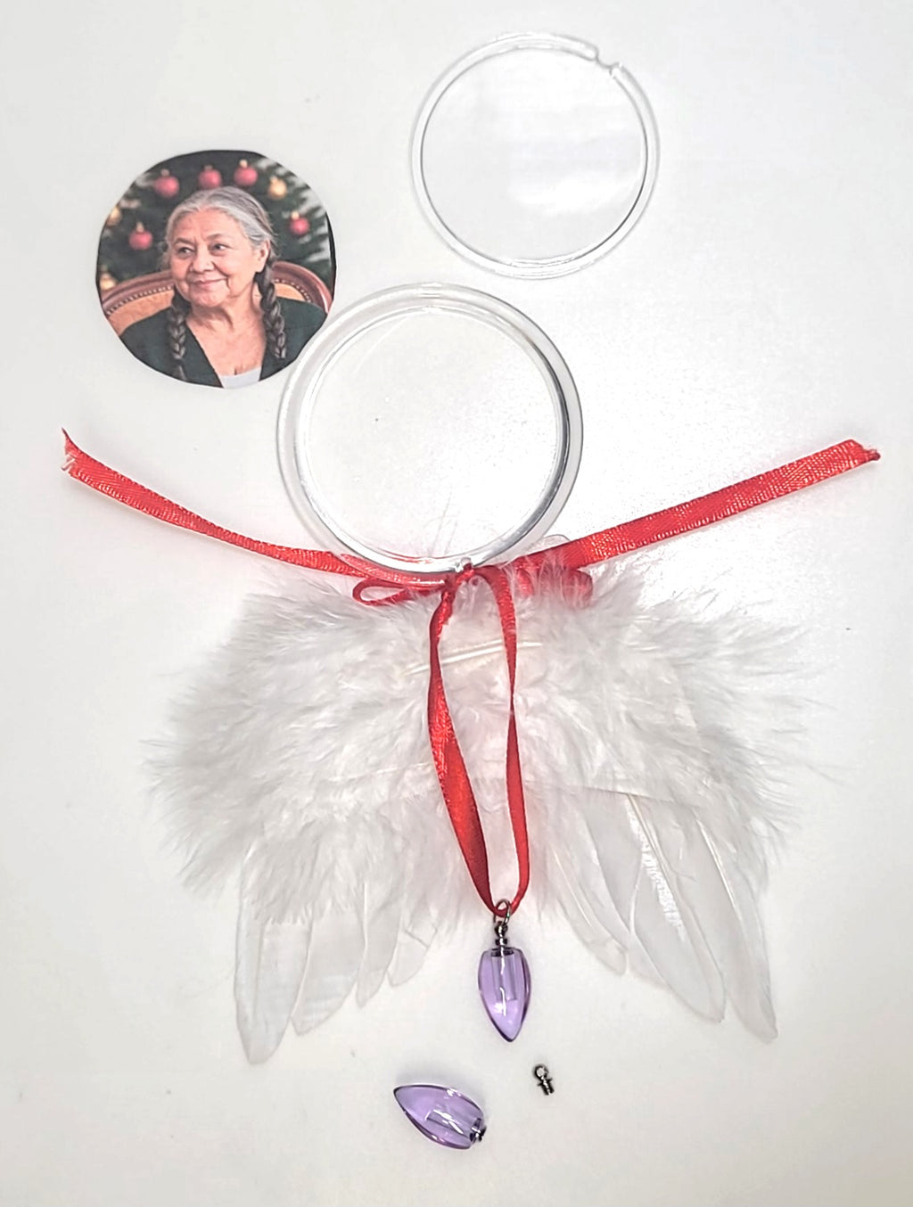Tree Ornament Feather Angel Wings Photo Frame Cremation Urn Bead Fill Yourself Holiday Sympathy Gift