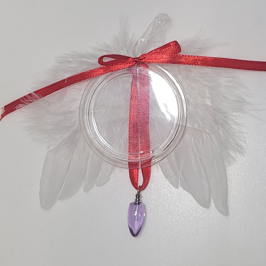Tree Ornament Feather Angel Wings Photo Frame Cremation Urn Bead Fill Yourself Holiday Sympathy Gift