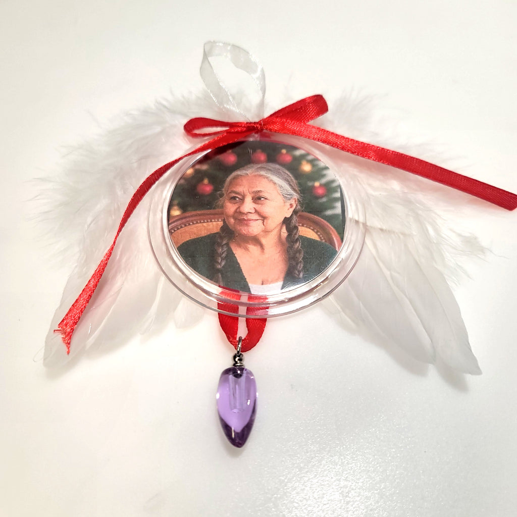 Tree Ornament Feather Angel Wings Photo Frame Cremation Urn Bead Fill Yourself Holiday Sympathy Gift
