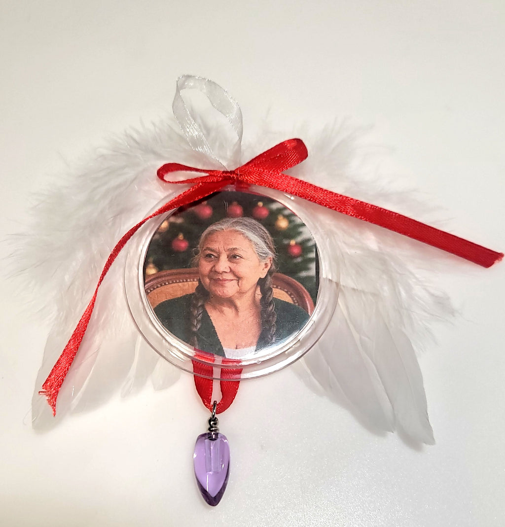 Tree Ornament Feather Angel Wings Photo Frame Cremation Urn Bead Fill Yourself Holiday Sympathy Gift