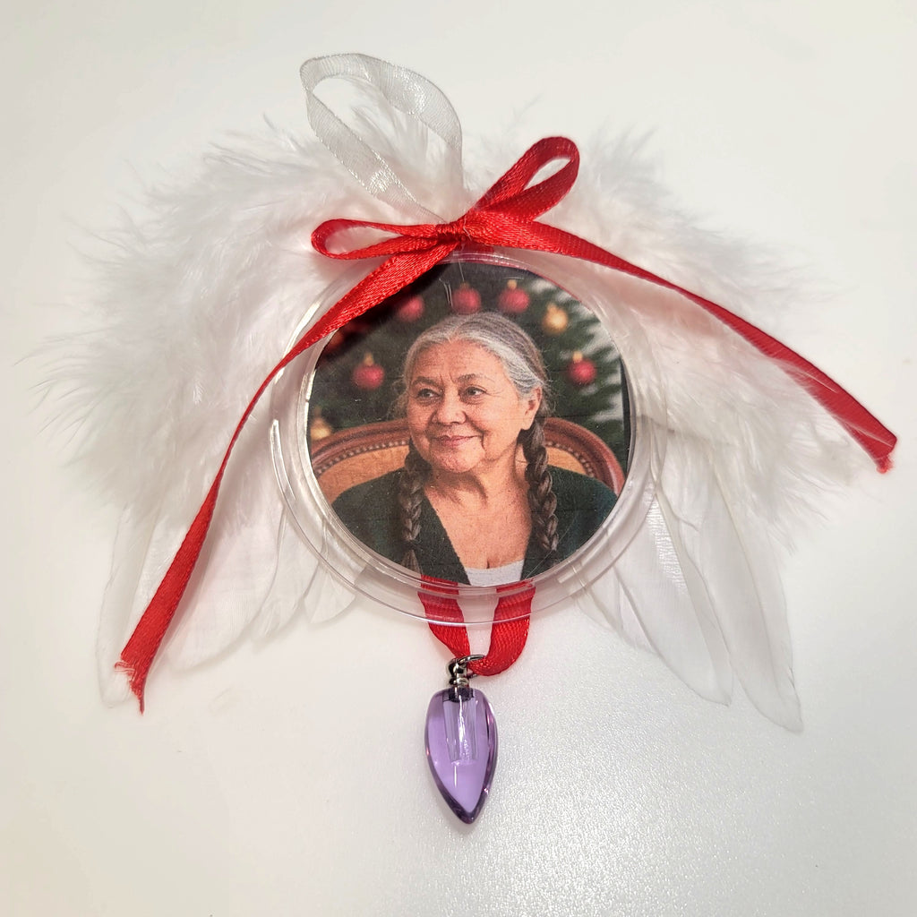 Tree Ornament Feather Angel Wings Photo Frame Cremation Urn Bead Fill Yourself Holiday Sympathy Gift