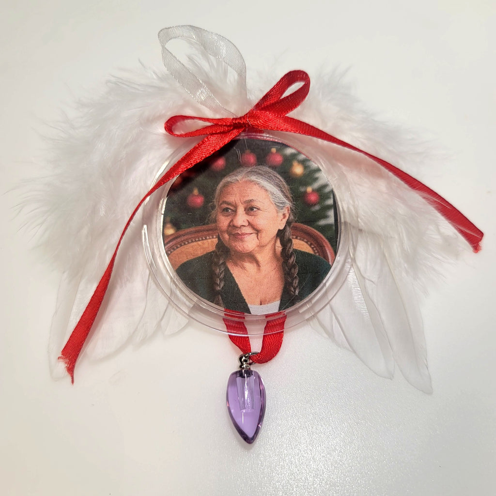 Tree Ornament Feather Angel Wings Photo Frame Cremation Urn Bead Fill Yourself Holiday Sympathy Gift