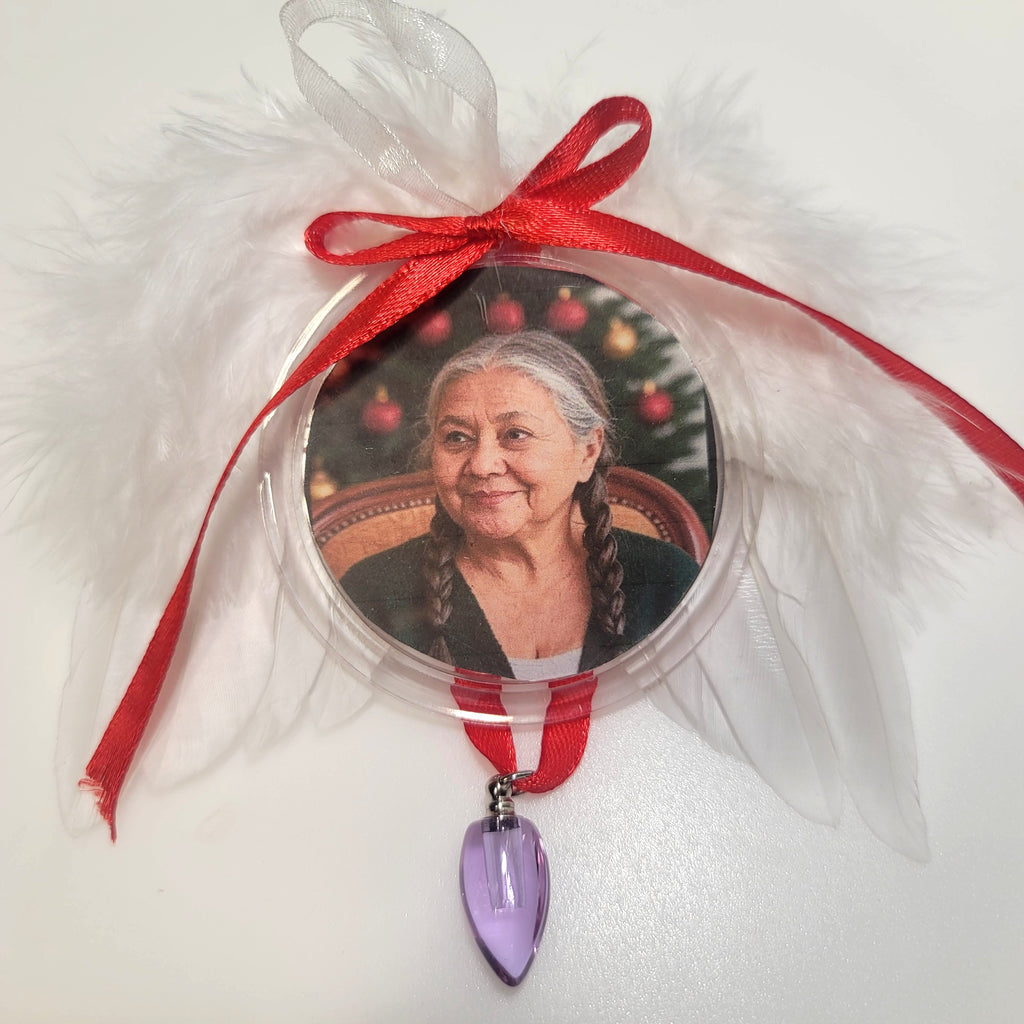 Tree Ornament Feather Angel Wings Photo Frame Cremation Urn Bead Fill Yourself Holiday Sympathy Gift