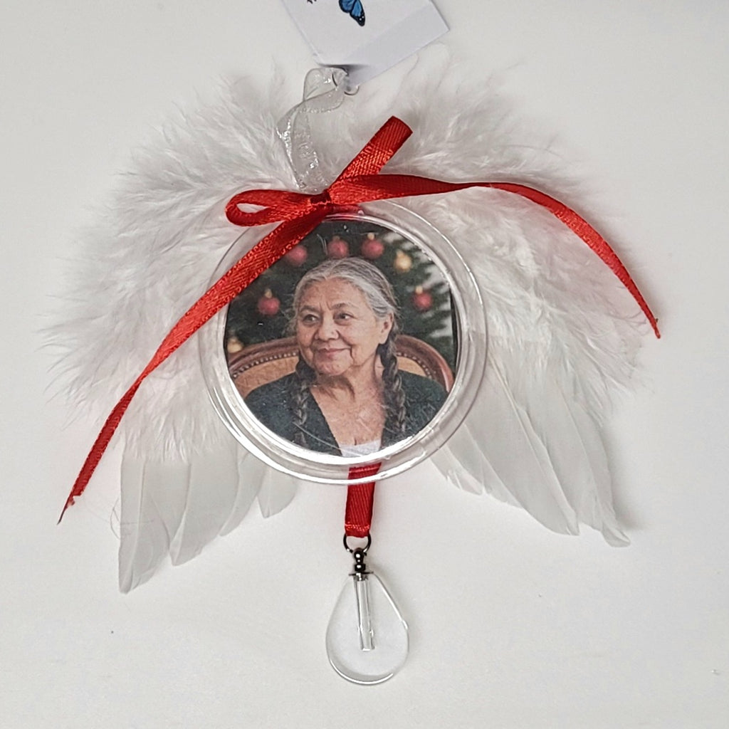 Tree Ornament Feather Angel Wings Photo Frame Cremation Urn Bead Fill Yourself Holiday Sympathy Gift