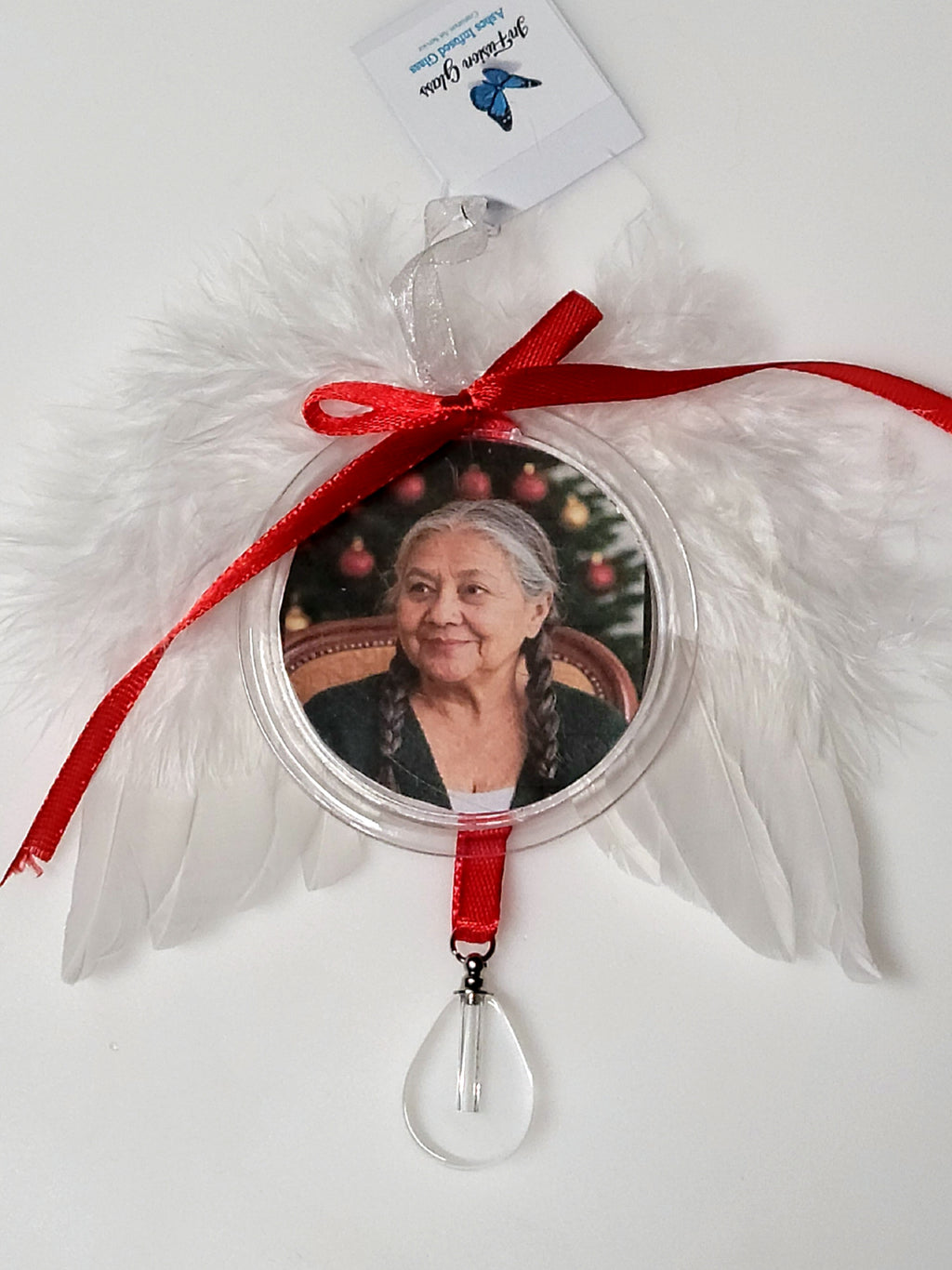 Tree Ornament Feather Angel Wings Photo Frame Cremation Urn Bead Fill Yourself Holiday Sympathy Gift