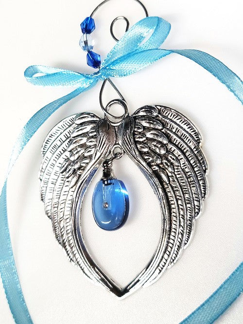 Blue Angel Wing Cremation Urn Christmas Ornament Sympathy Gift