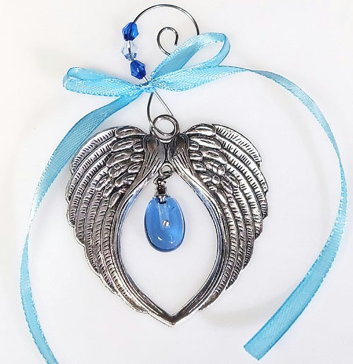 Blue Angel Wing Cremation Urn Christmas Ornament Sympathy Gift