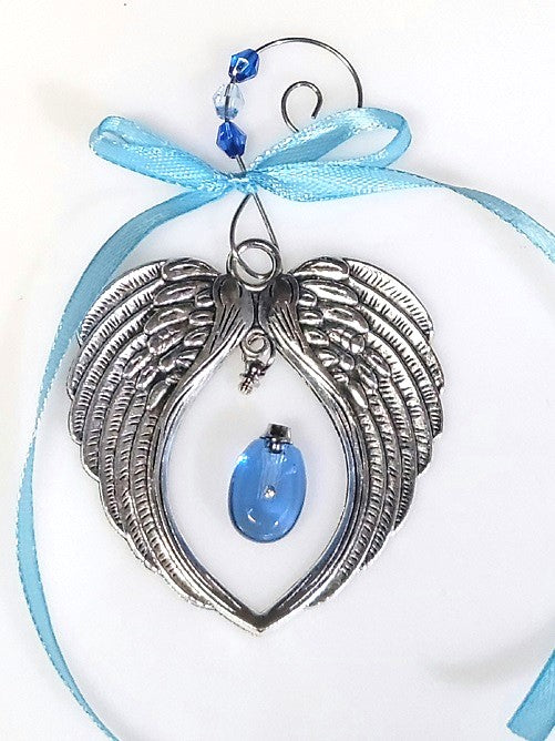 Blue Angel Wing Cremation Urn Christmas Ornament Sympathy Gift