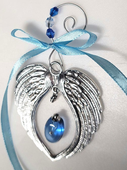 Blue Angel Wing Cremation Urn Christmas Ornament Sympathy Gift