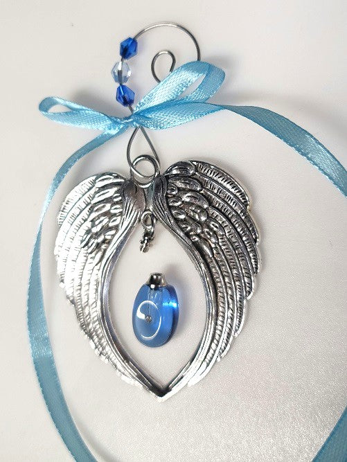 Blue Angel Wing Cremation Urn Christmas Ornament Sympathy Gift