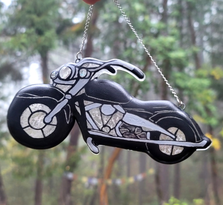 Glass Motorcycle With Ashes Biker Memorial Sun Catcher 7inch