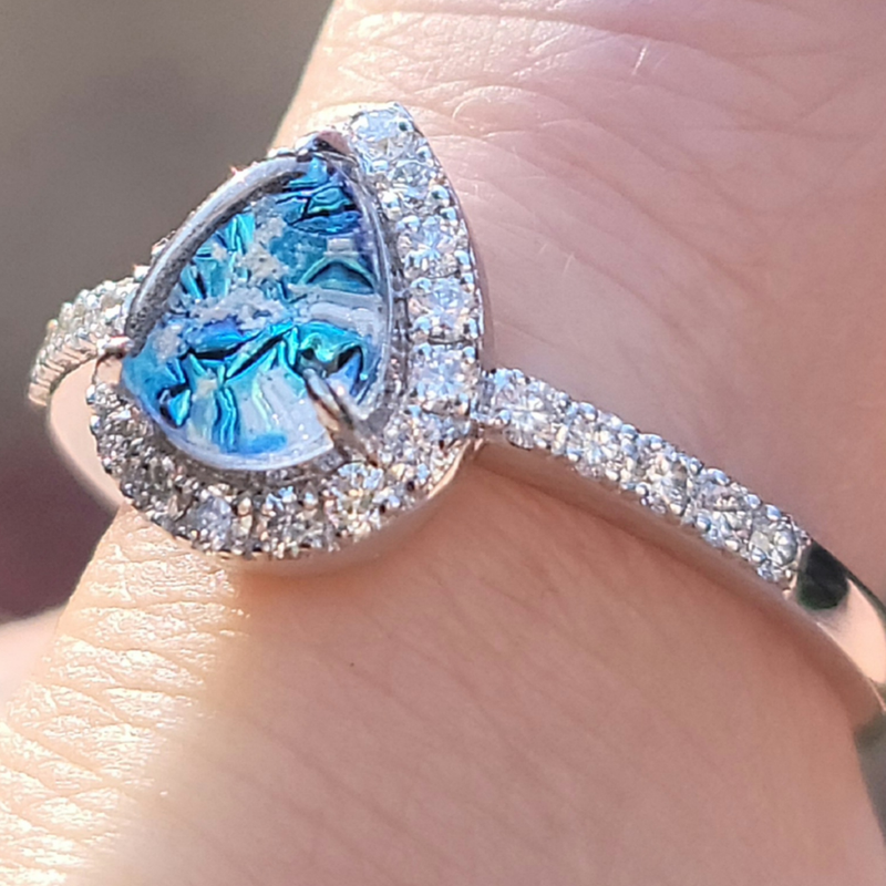 14k White or Yellow Gold Teardrop Halo Cremation Ring For Ashes 26 Moissanite Diamond Handmade Urn Custom Sizing