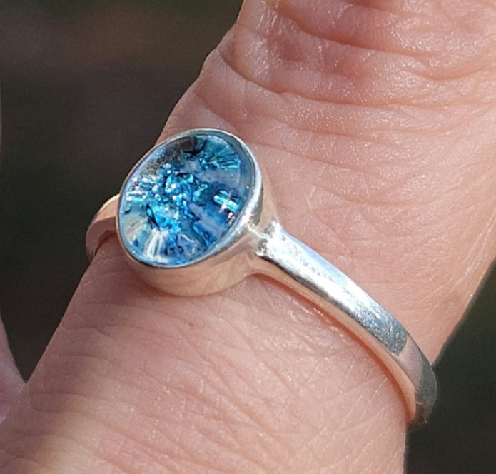 8x10mm Cremation Ash Ring Ashes InFused Glass Handmade Sterling Silver Urn 7,8