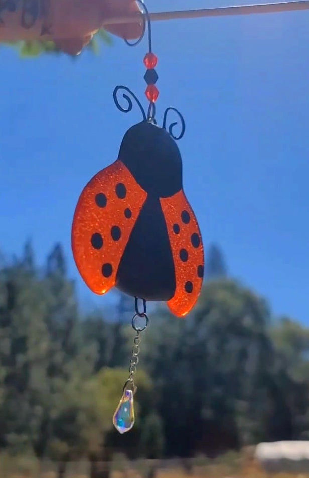 Ladybug Cremation Art Sun Catcher Ashes Infused Glass Memorial 4 inch