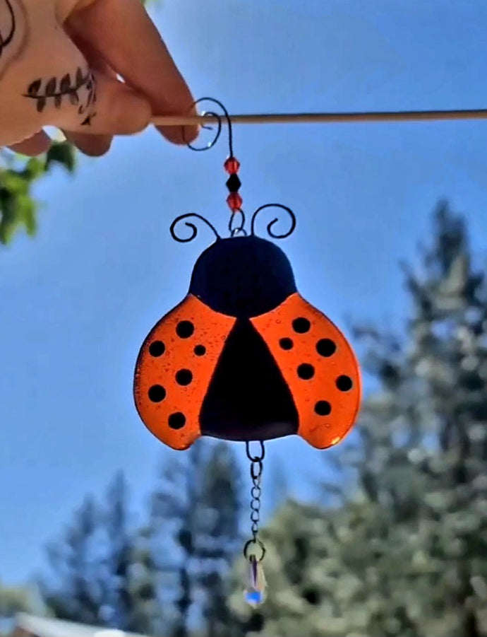 Ladybug Cremation Art Sun Catcher Ashes Infused Glass Memorial 4 inch