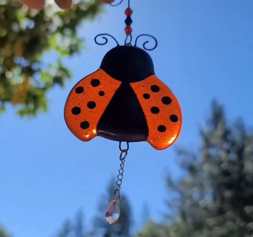 Ladybug Cremation Art Sun Catcher Ashes Infused Glass Memorial 4 inch