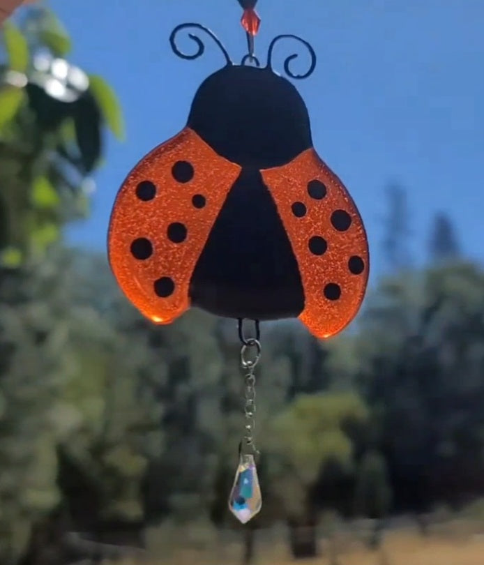 Ladybug Cremation Art Sun Catcher Ashes Infused Glass Memorial 4 inch
