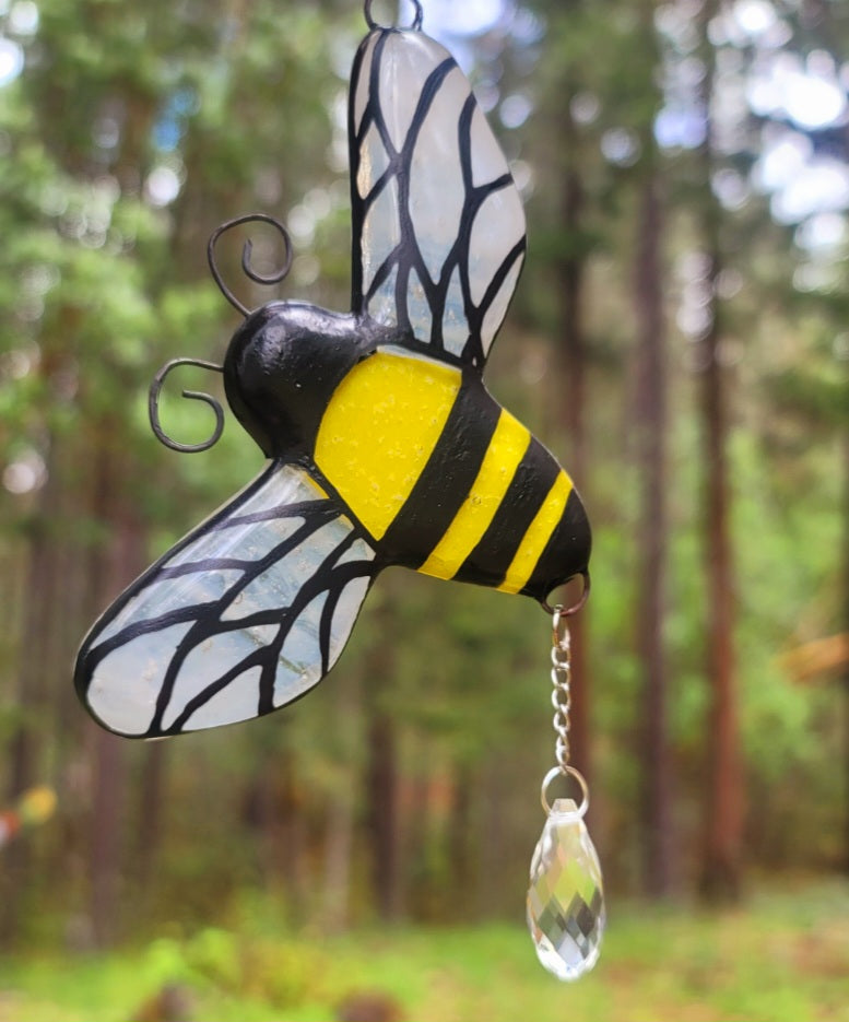 BumbleBee Cremation Art Sun Catcher Ashes Infused Glass Memorial 4 inch