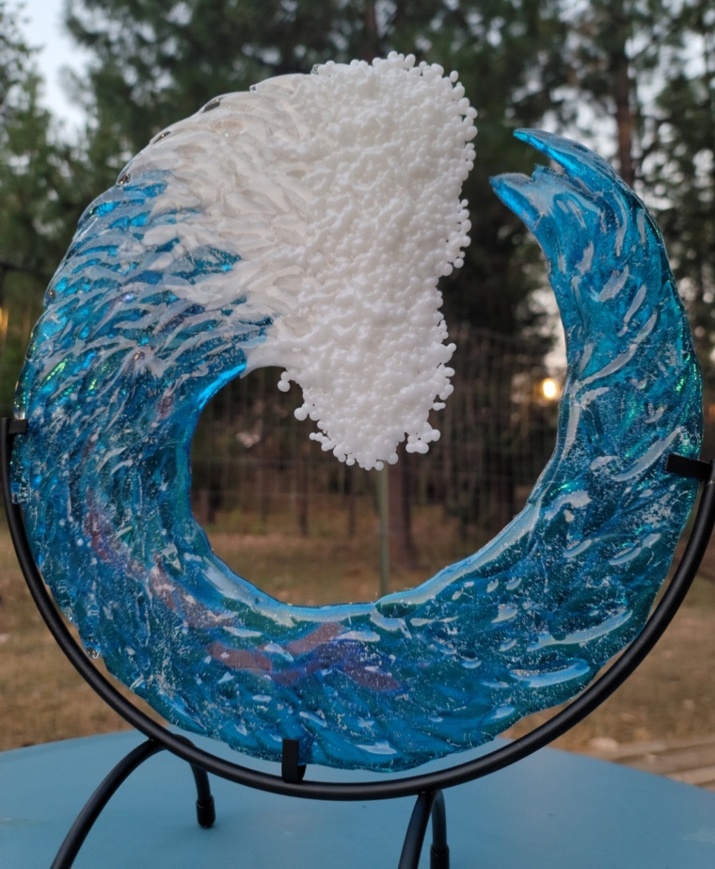 Ashes InFused Glass Cremation Art 3D Ocean Wave Sculpture 5" 6" 8" 10" 12"