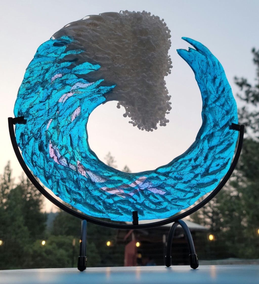 Ashes InFused Glass Cremation Art 3D Ocean Wave Sculpture 5" 6" 8" 10" 12"